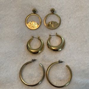 Set of 3 Goldtone Hoop Earrings